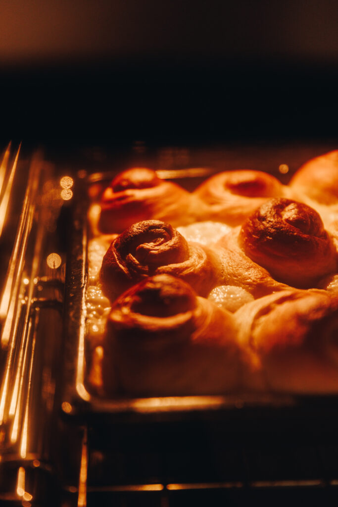 Pani Popo (coconut buns) baking in the oven
