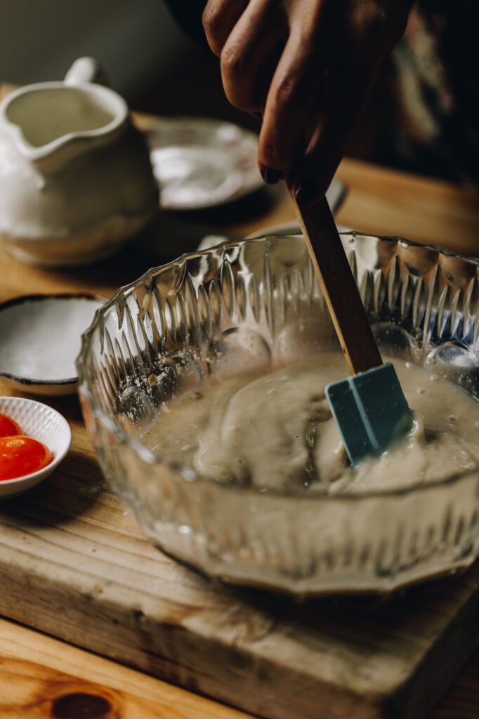 Stirring the yeast in to the water