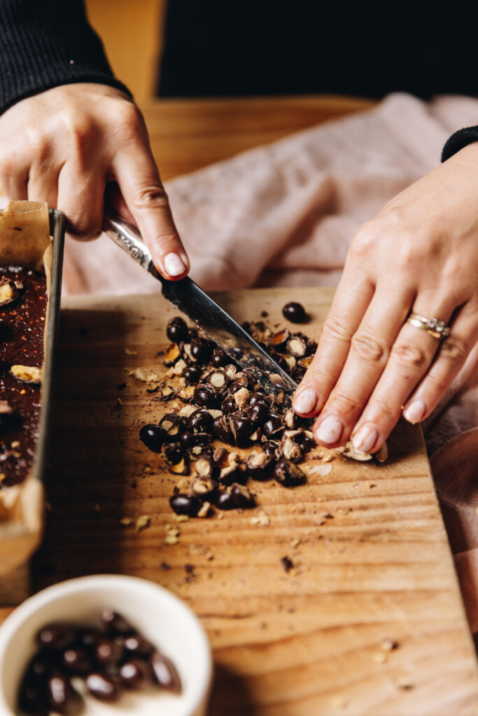 Chop the chocolate peanuts
