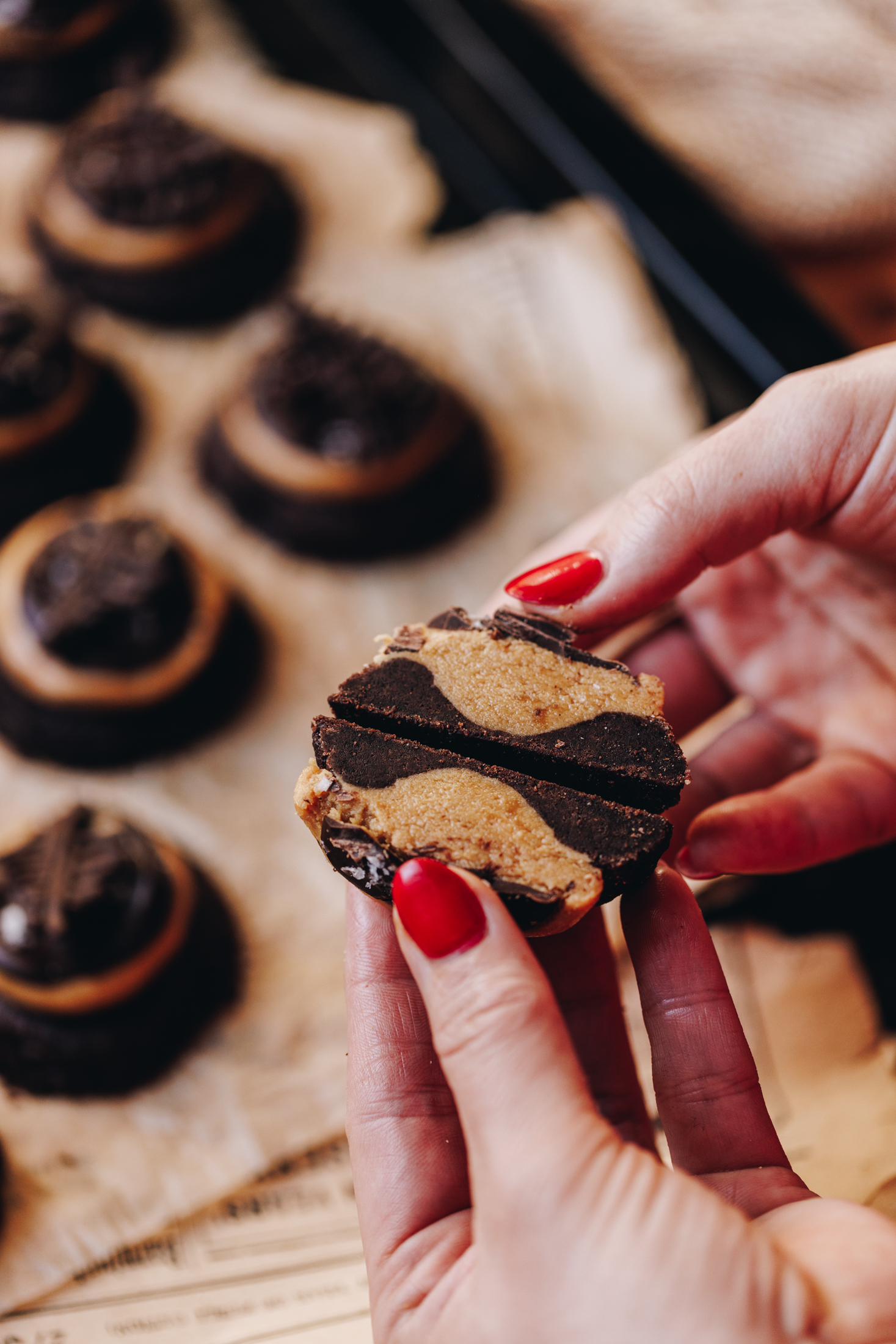 A close up shot shows the inside of Buckey Cookies. 