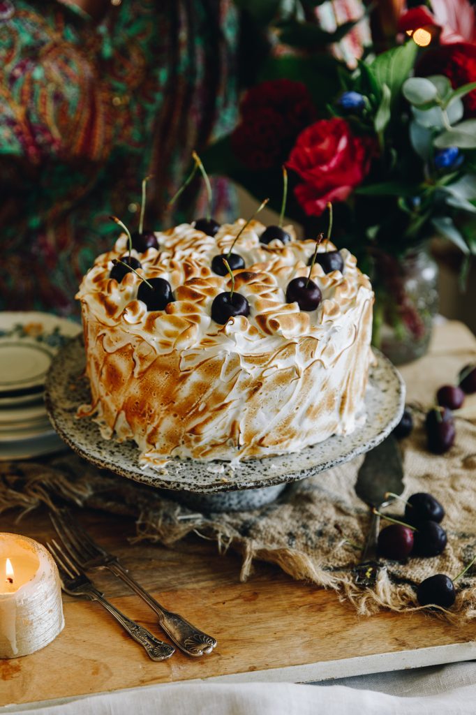 Swiss meringue on a cake