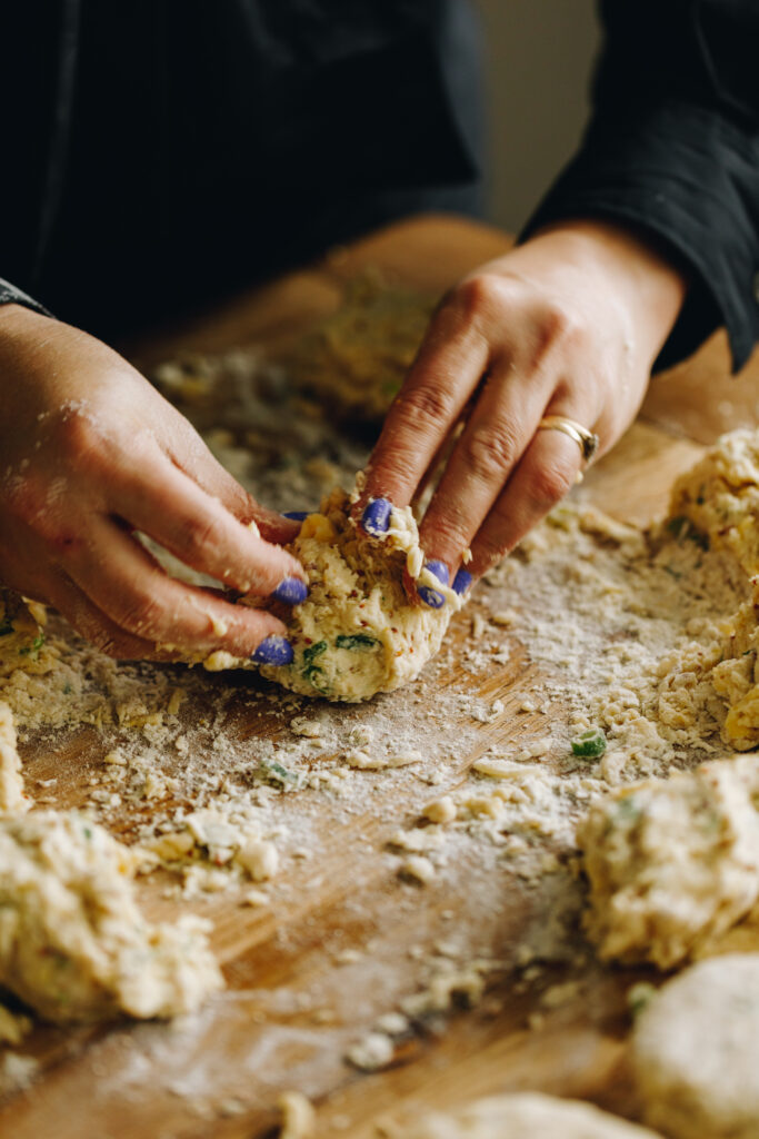 Fill the cheese scones with brie cheese