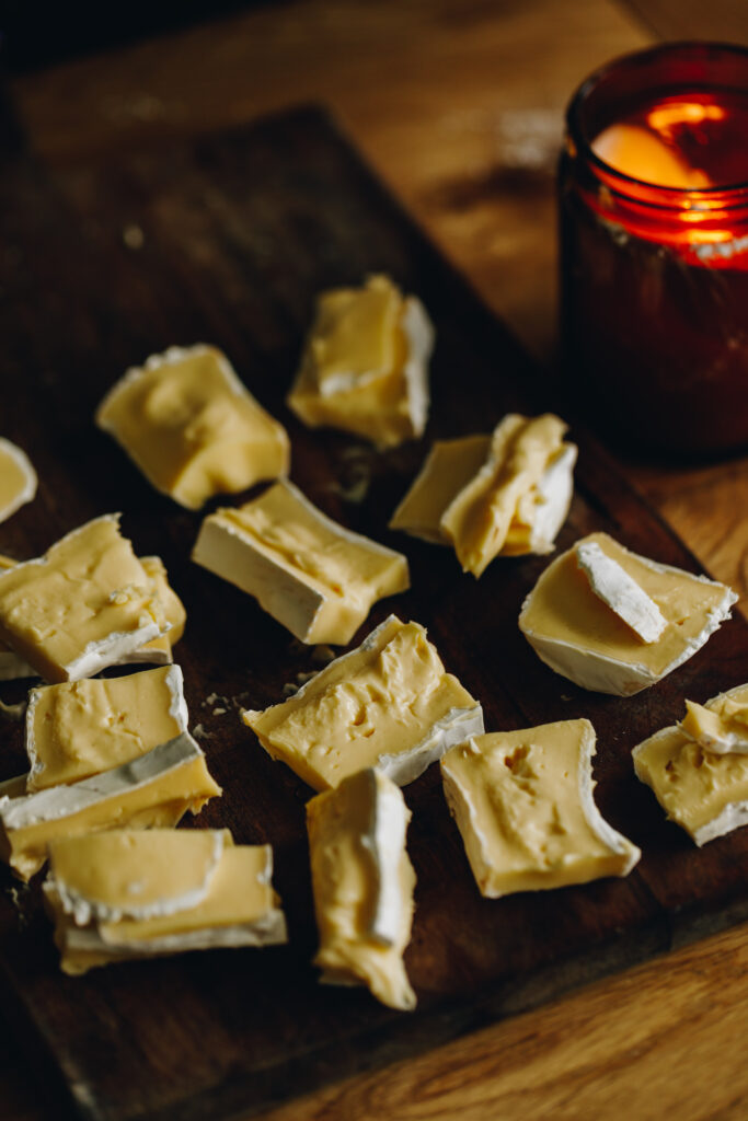 Cut brie cheese