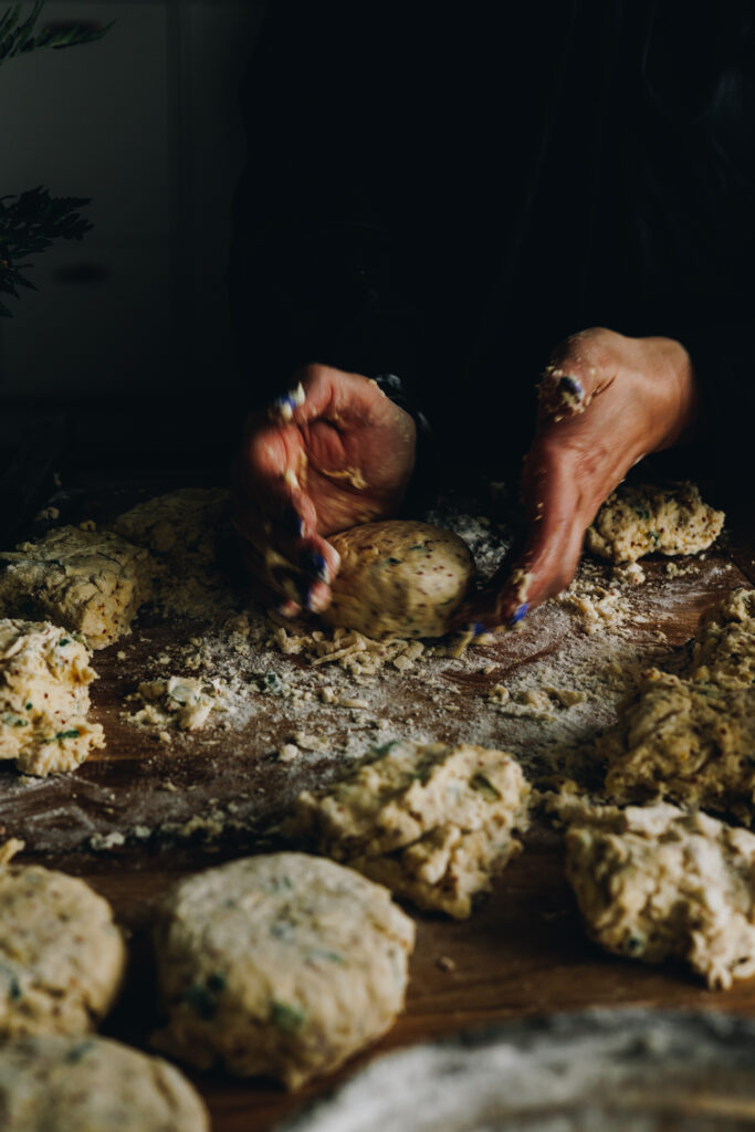 Shape the scone dough with your hands