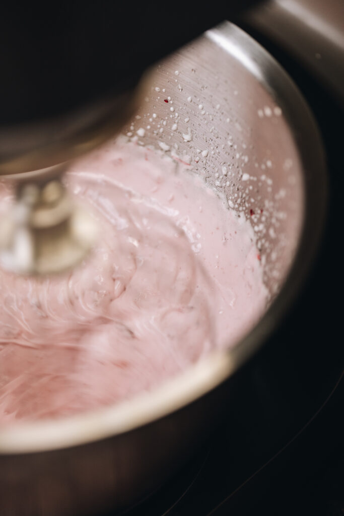 Whipping the pink mixture