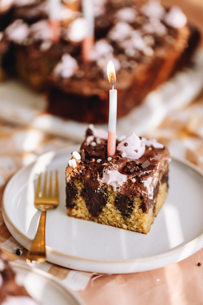 Chocolate and Peanut Butter Poke Cake