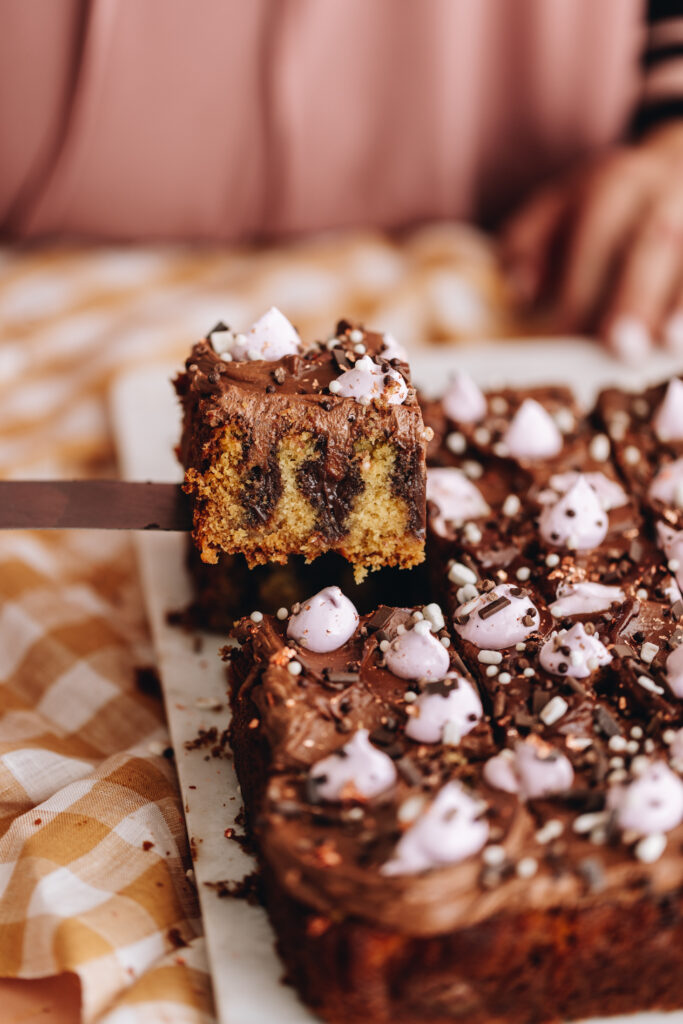 Chocolate and Peanut Butter Poke Cake