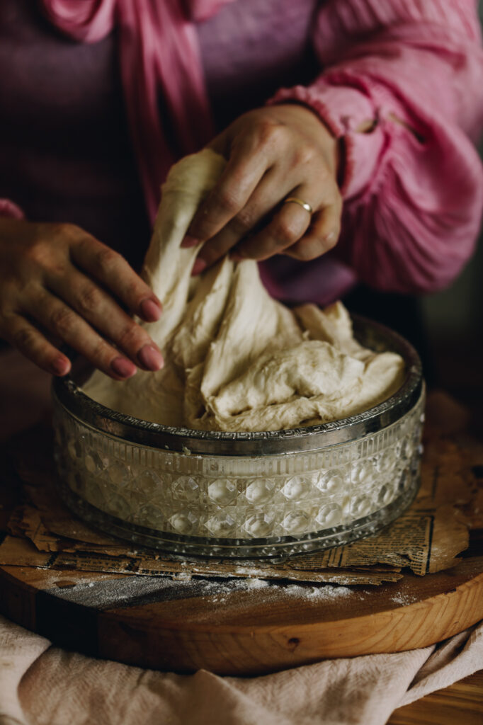 Stretch and fold the dough 