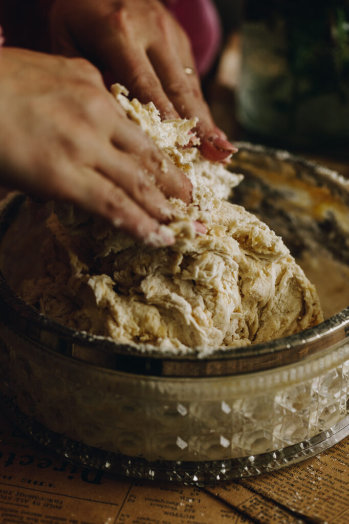 Stretch and fold the dough 