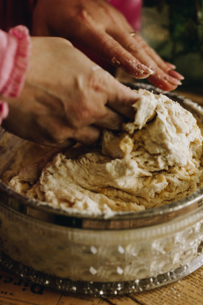 Stretch and fold the dough 