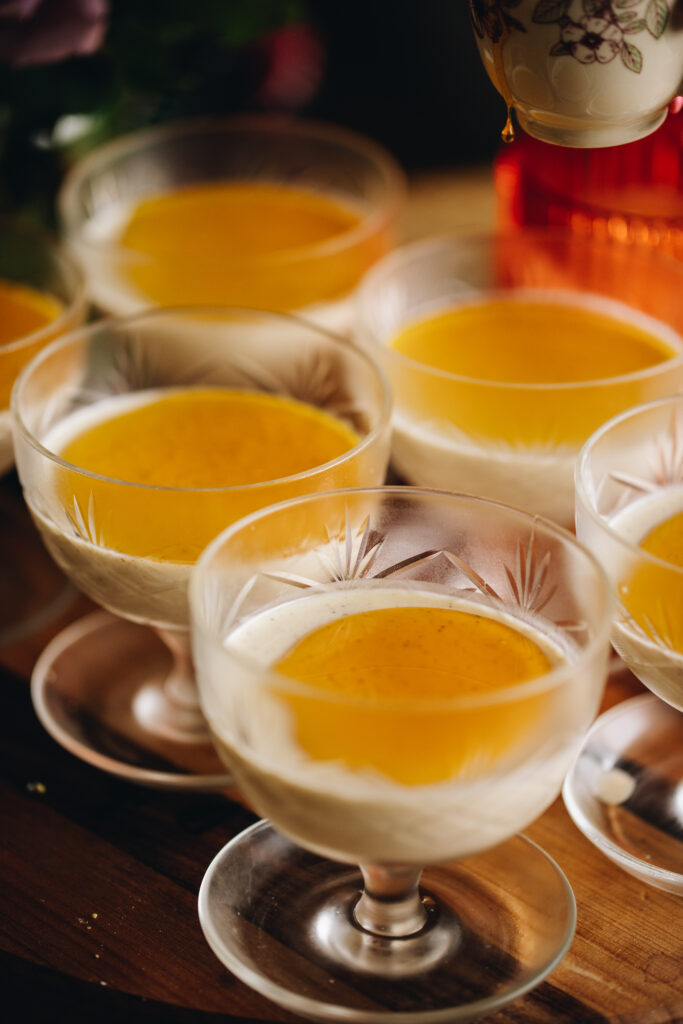 Orange syrup on panna cotta