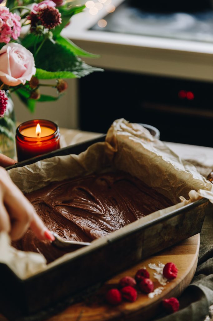 Add the brownie mix in to the tin