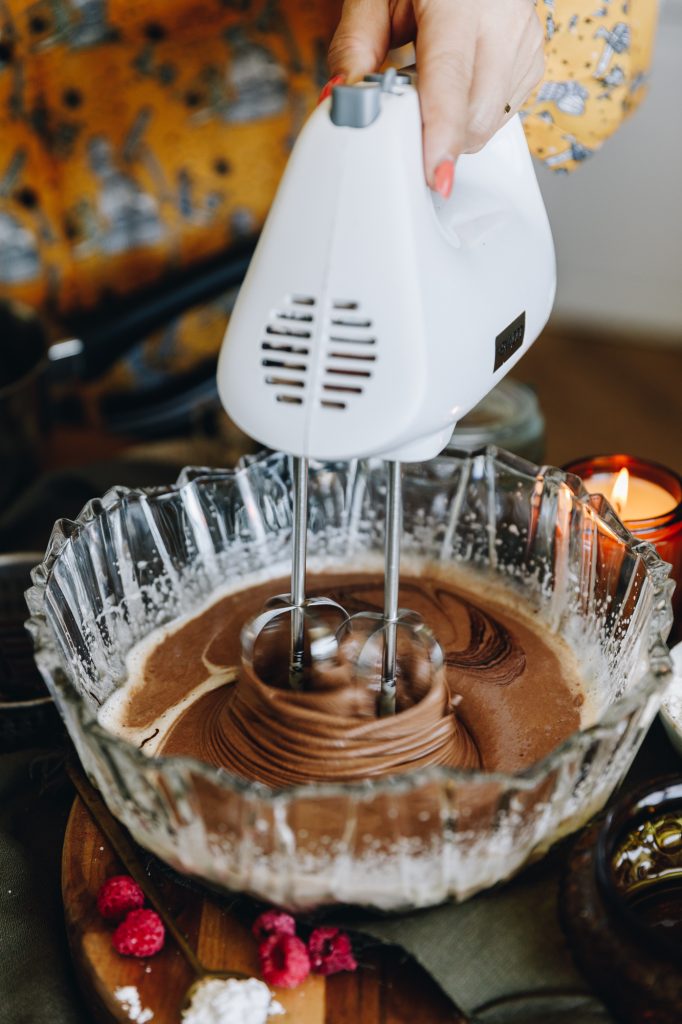 Whip in the melted chocolate