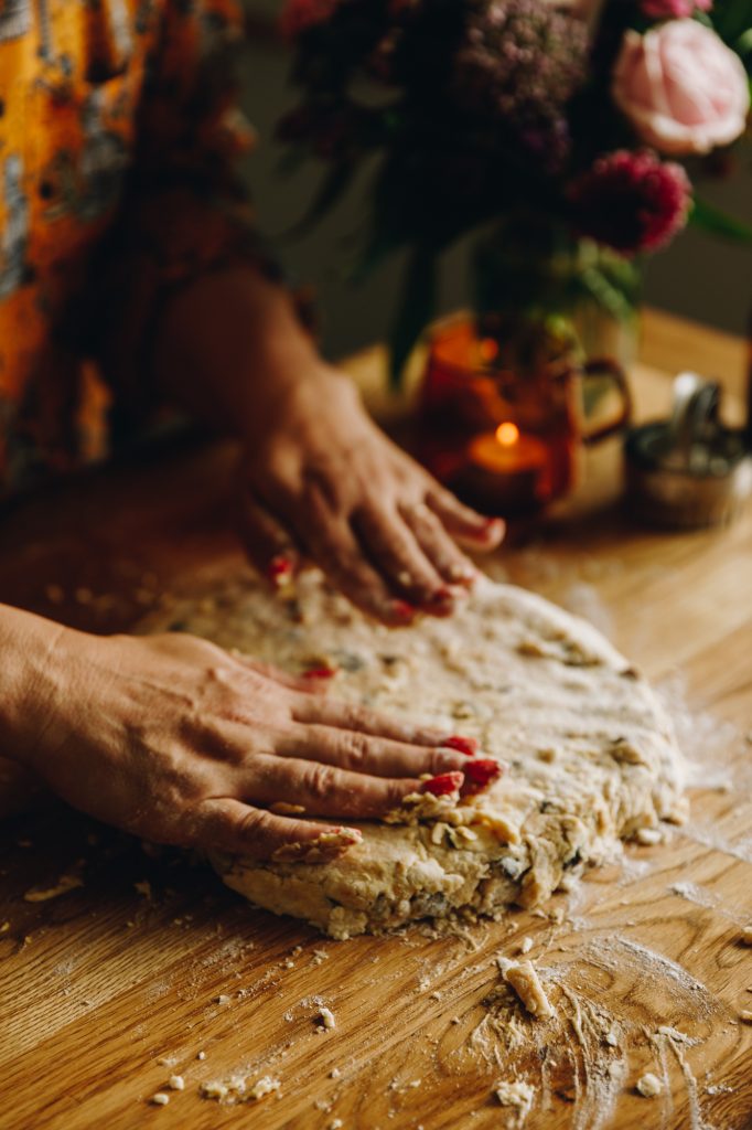Flatten the dough with hands