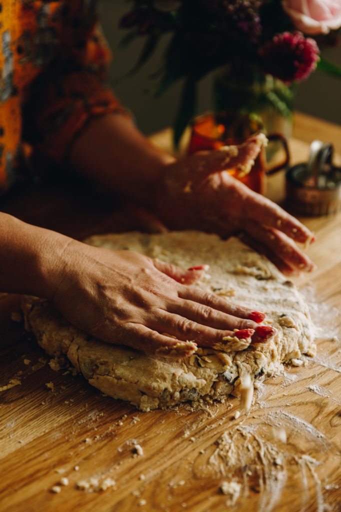 Flatten the dough with hands