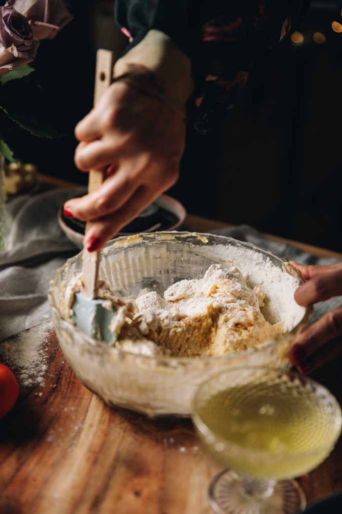 Dry ingredients combined with whipped butter 