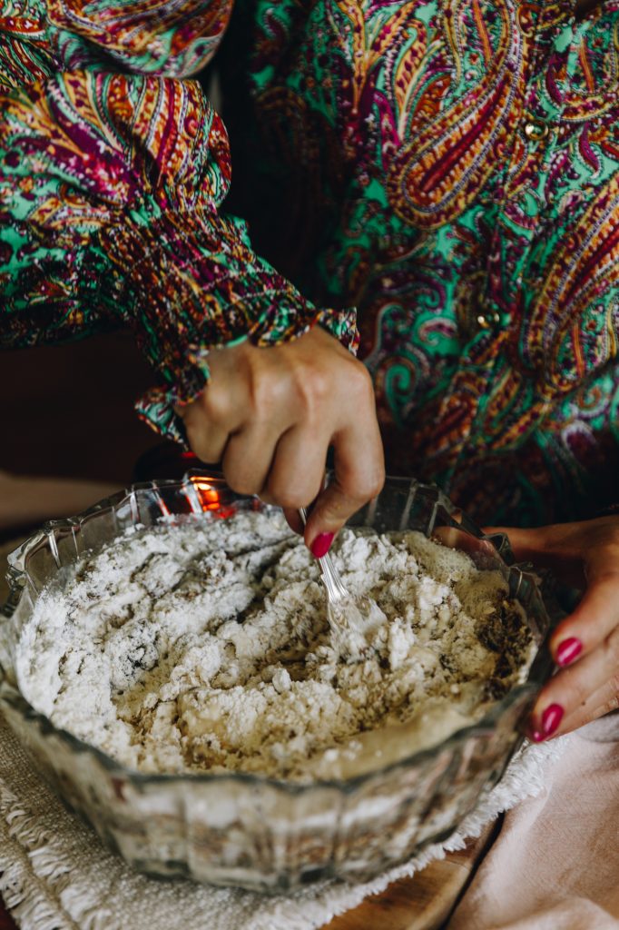 Yeaste mixture and flour combined