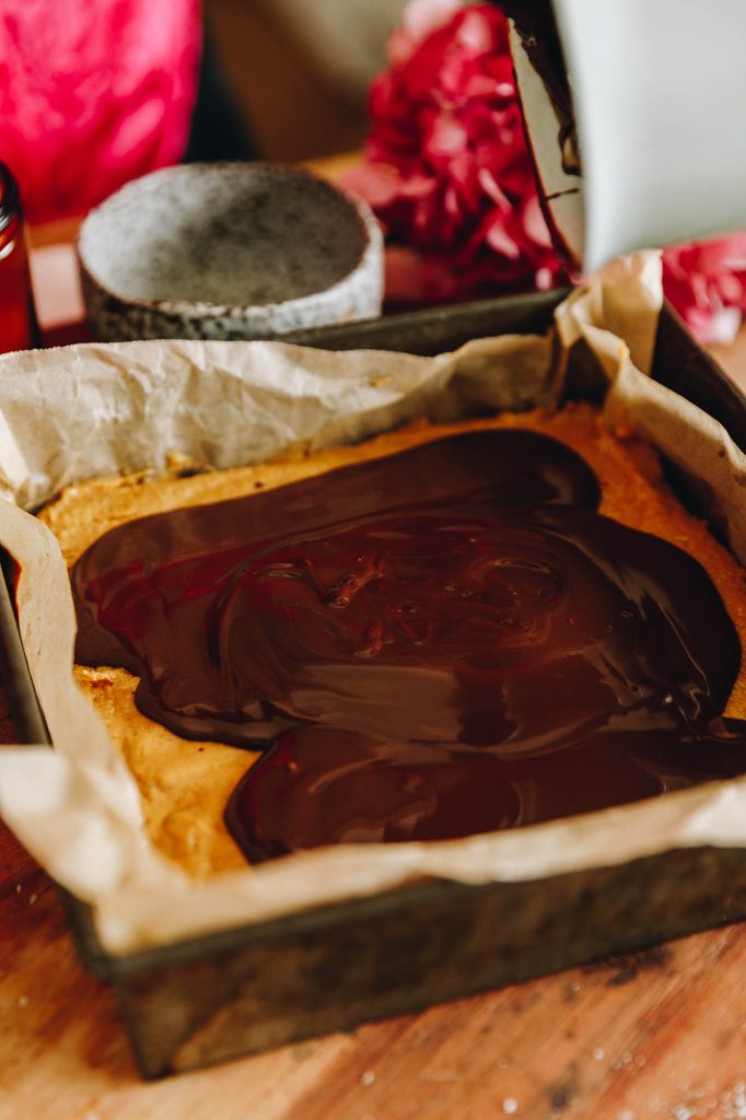 Spread over the chocolate topping
