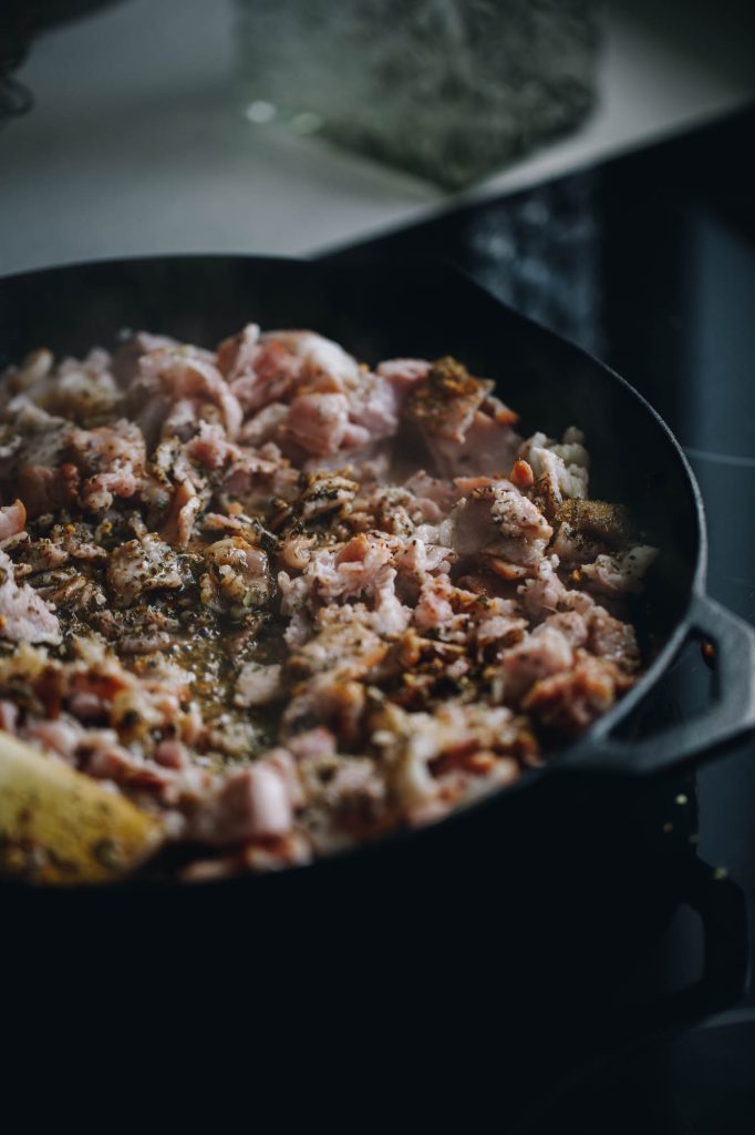 fried bacon with herbs