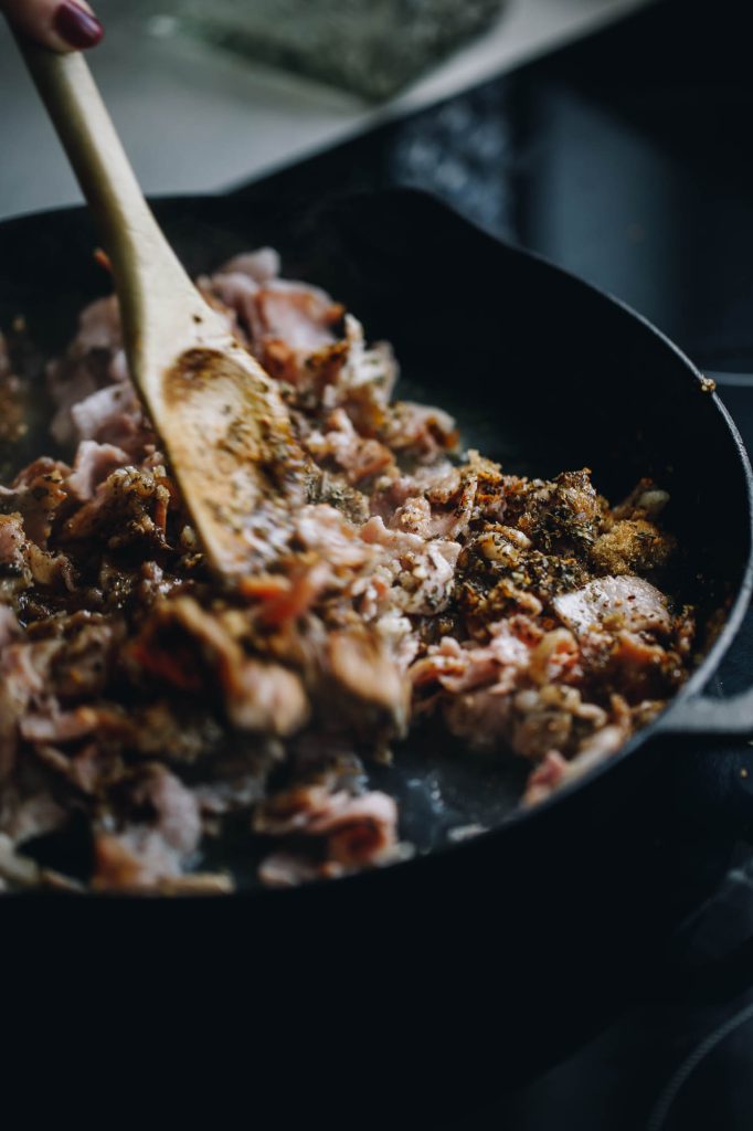 fried bacon with herbs