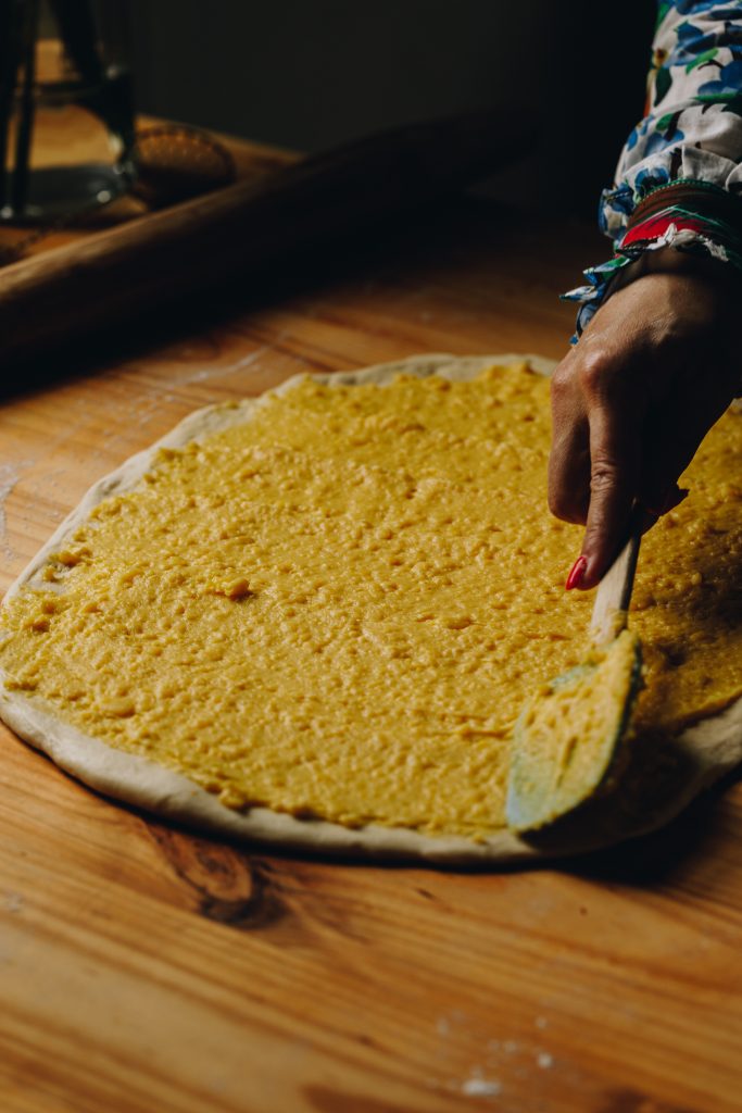 Custard spread on to dough