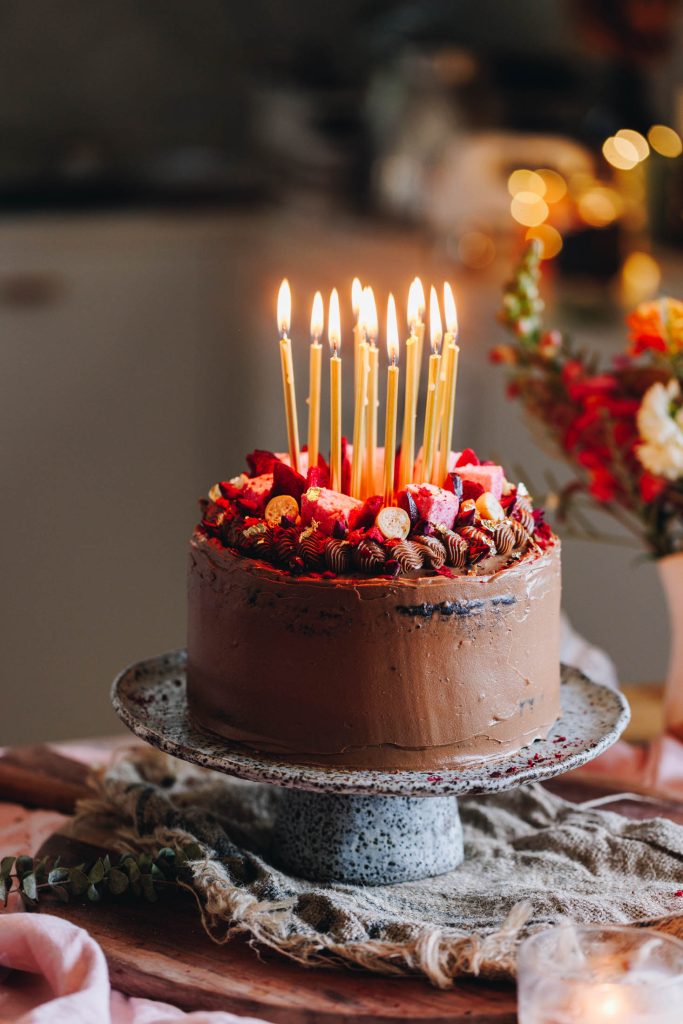Chocolate Cake with Biscoff Buttercream with candles