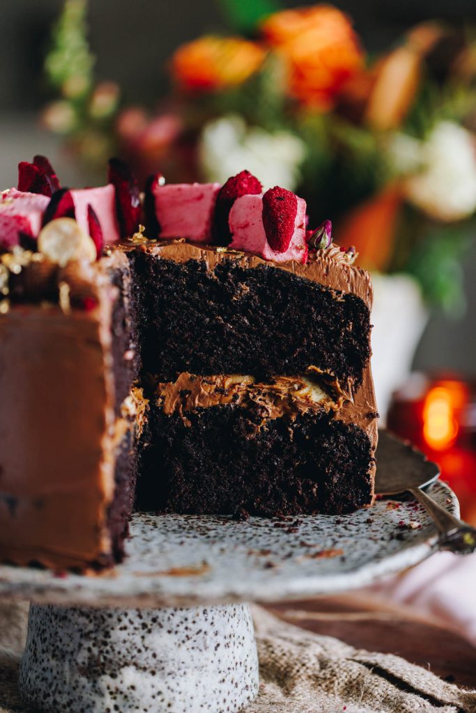 The inside of the chocolate cake